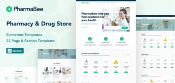 pharmabee pharmacy drug store website elementor template kit